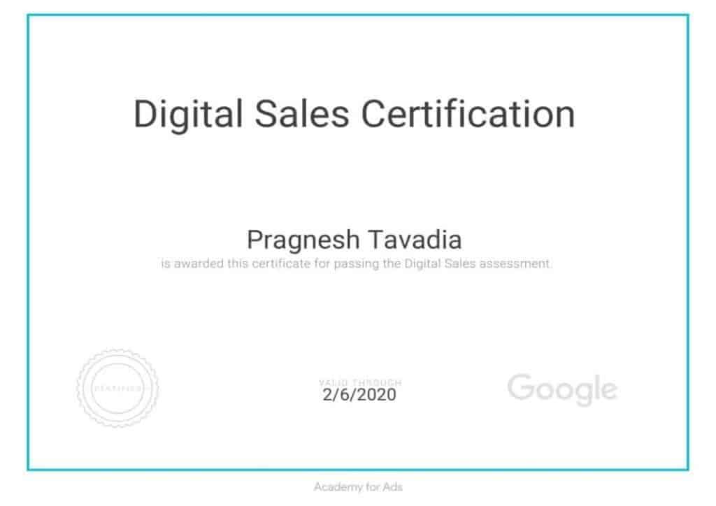 Google Digital Sales Certification Pragnesh Tavadia